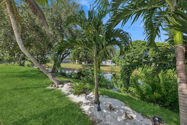 view of yard with a water view