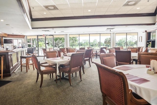 carpeted dining space with a healthy amount of sunlight