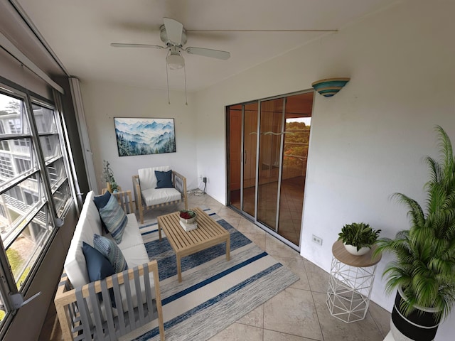 sunroom with a ceiling fan