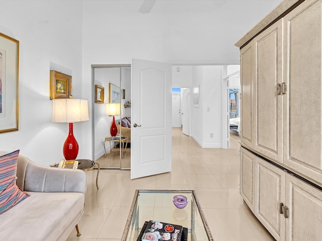 living room with light tile patterned floors