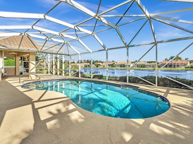 view of pool featuring a lanai and a patio