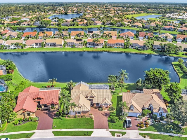 aerial view with a water view