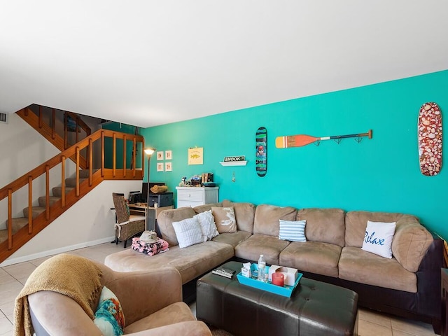 view of tiled living room