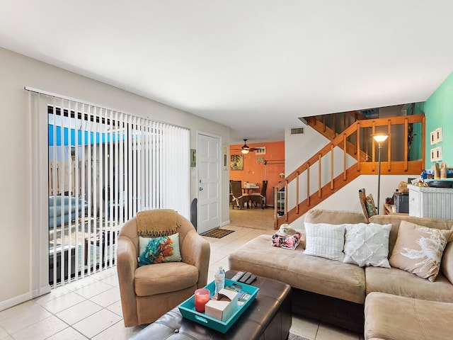 living room with light tile patterned floors