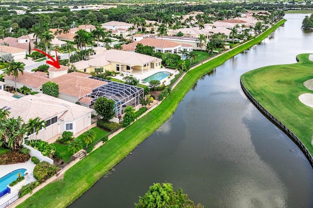 aerial view with a water view