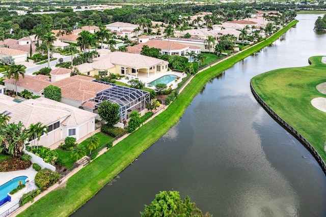 aerial view with a water view