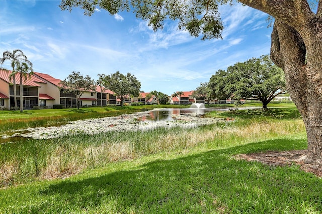 view of yard with a water view