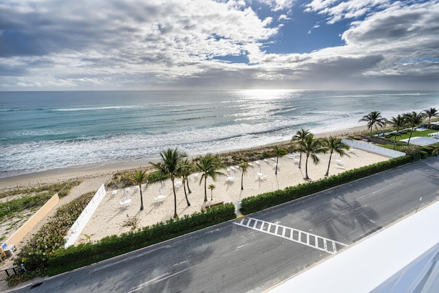 view of water feature with a beach view