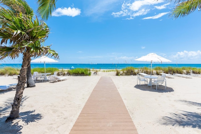 property view of water with a beach view