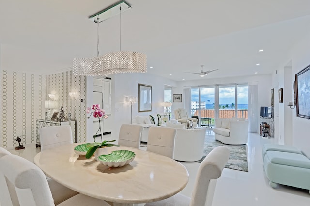 dining area with ceiling fan