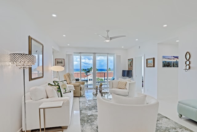 living room featuring ceiling fan