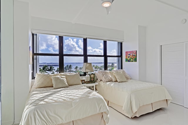 bedroom with a water view