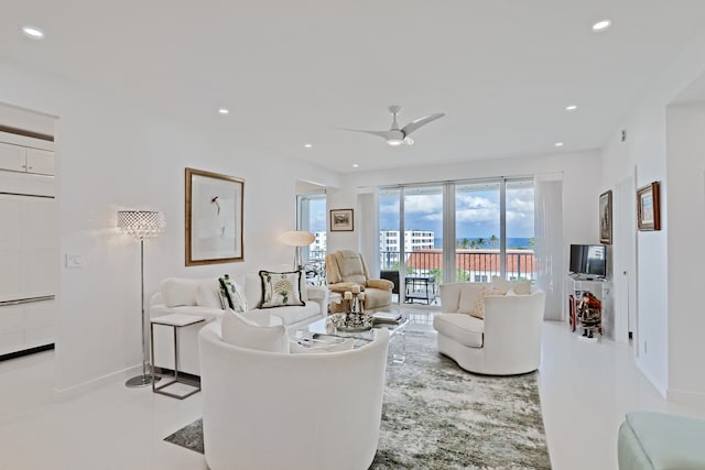 living room featuring ceiling fan