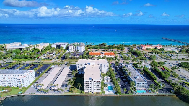 aerial view featuring a water view