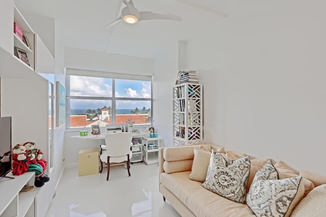 living room with ceiling fan