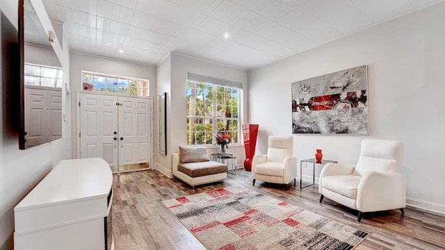 sitting room with light hardwood / wood-style floors