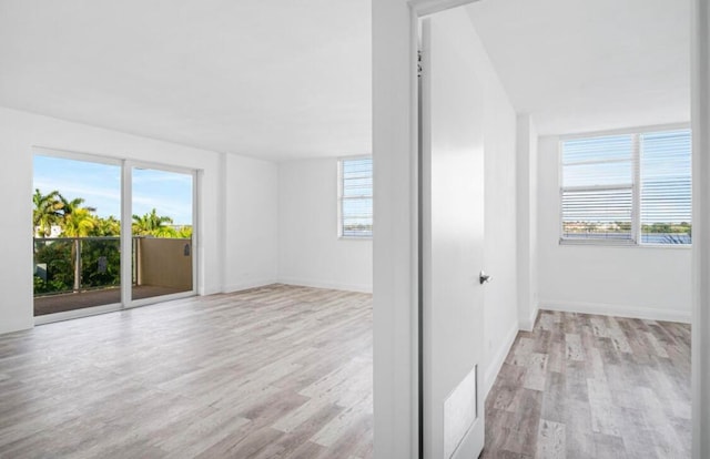 spare room featuring a healthy amount of sunlight and light wood-type flooring