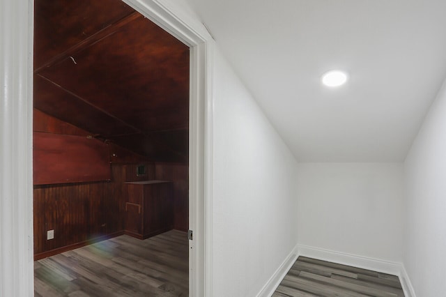 additional living space featuring vaulted ceiling and dark hardwood / wood-style floors