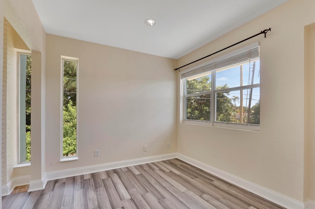 unfurnished room with light wood-type flooring and plenty of natural light