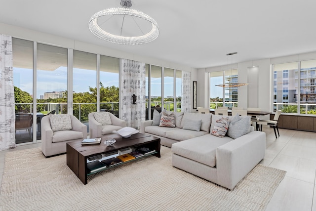 living room with a chandelier