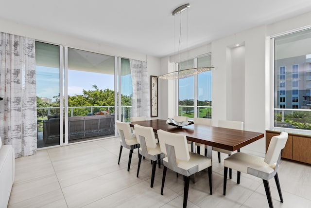 tiled dining space with plenty of natural light