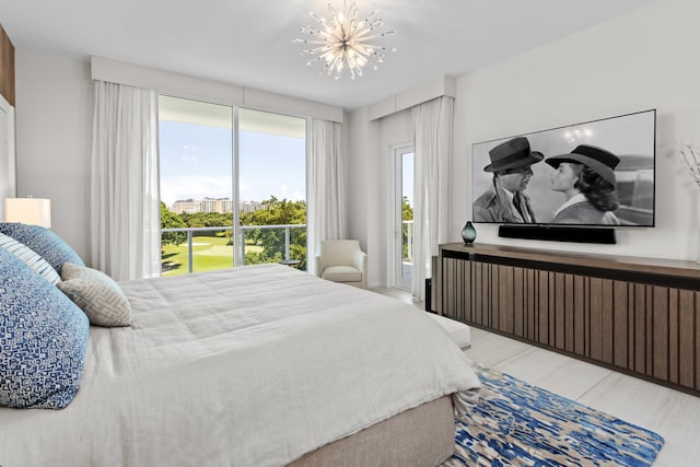 bedroom with a chandelier