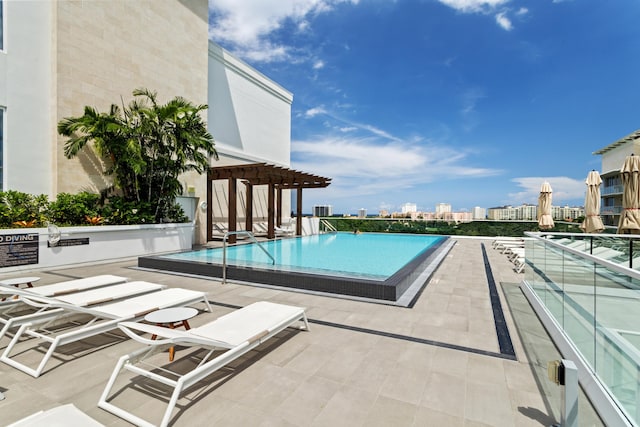 view of swimming pool with a patio