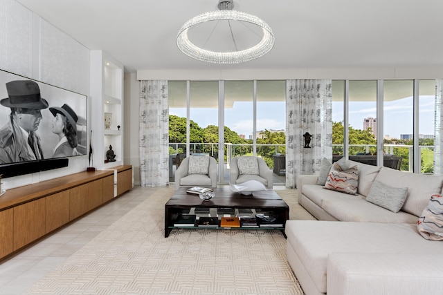 tiled living room with plenty of natural light