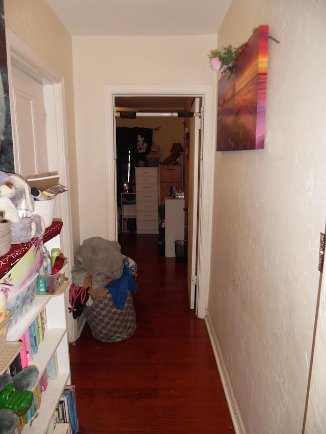 hallway with dark hardwood / wood-style floors