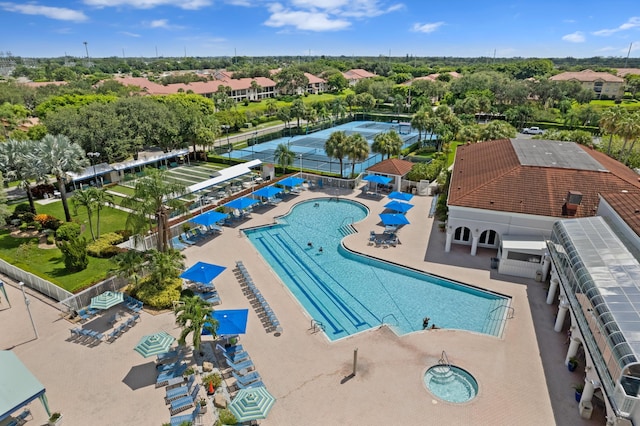 view of swimming pool featuring a patio