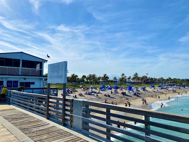 exterior space with a view of the beach and a water view