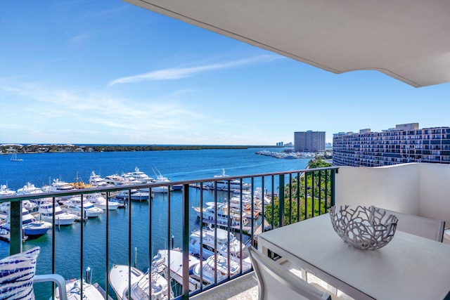 balcony featuring a water view