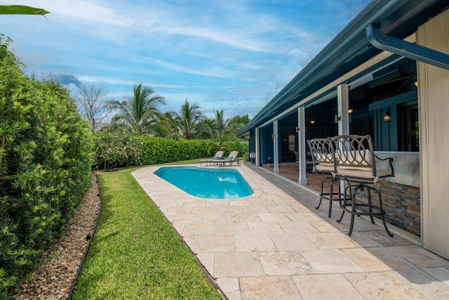 view of swimming pool with a patio area