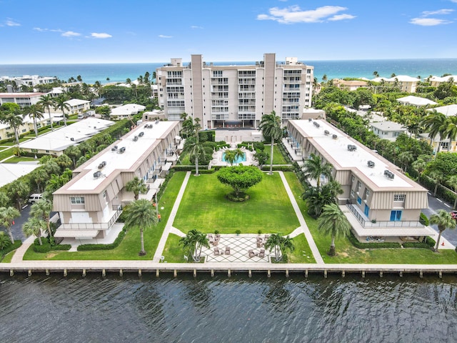 aerial view with a water view