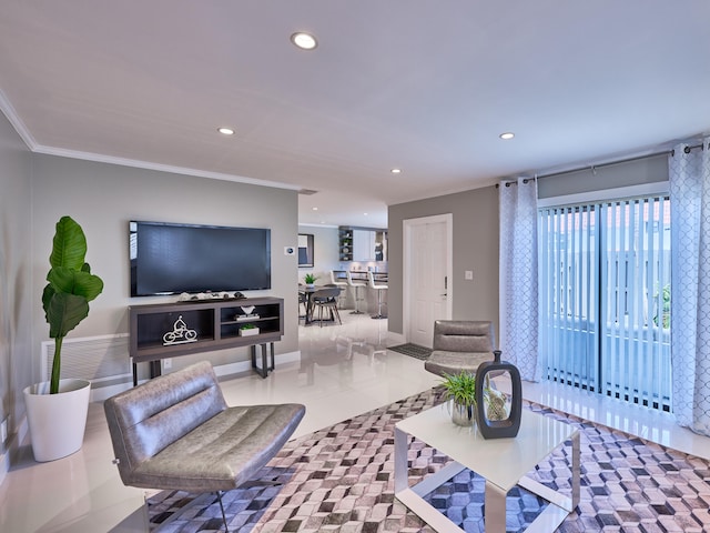 living room featuring ornamental molding