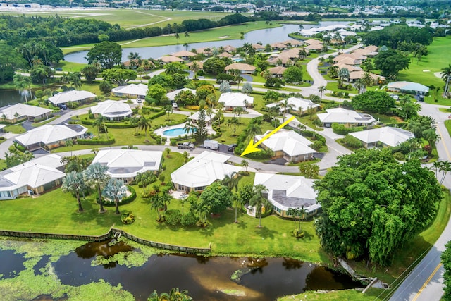 aerial view with a water view