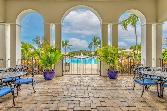 view of patio featuring a fenced in pool