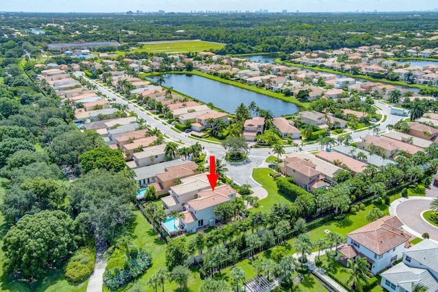 bird's eye view featuring a water view