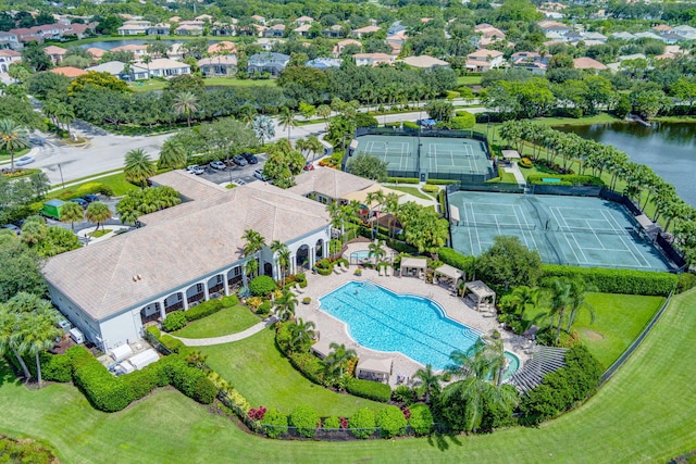 aerial view with a water view