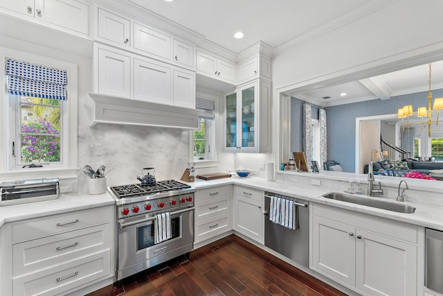 kitchen featuring white cabinets, dark hardwood / wood-style floors, sink, and stainless steel appliances