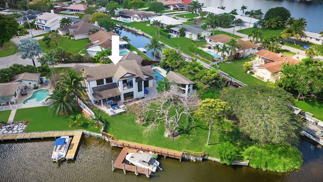 aerial view featuring a water view