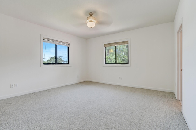 unfurnished room featuring ceiling fan, carpet, and plenty of natural light