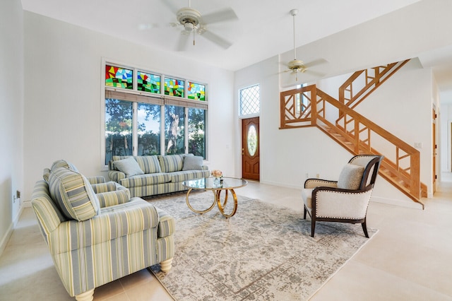 living room with ceiling fan