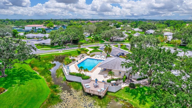 birds eye view of property with a residential view