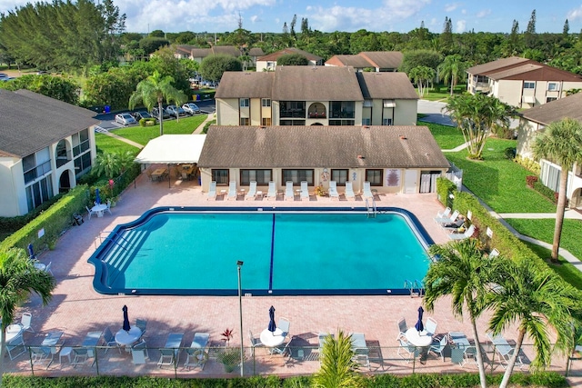 view of swimming pool with a patio