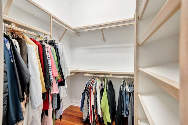 walk in closet with hardwood / wood-style floors