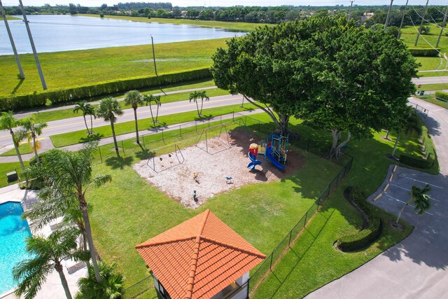 aerial view with a water view