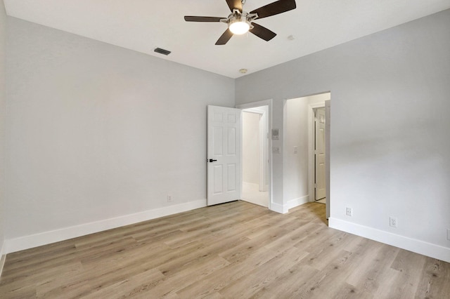 interior space featuring ceiling fan and light wood-type flooring