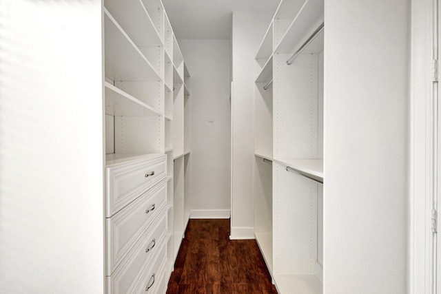 walk in closet featuring dark wood-type flooring