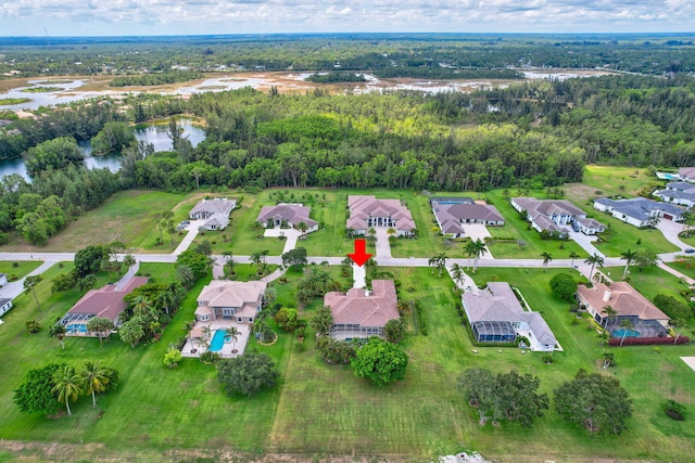 aerial view with a water view